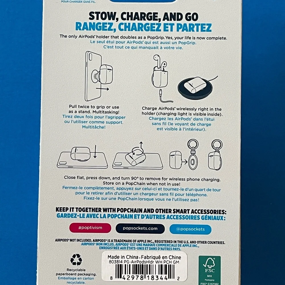 Popsocket - White AirPods PopGrip & Popchain Keychain - Picture 2 of 10